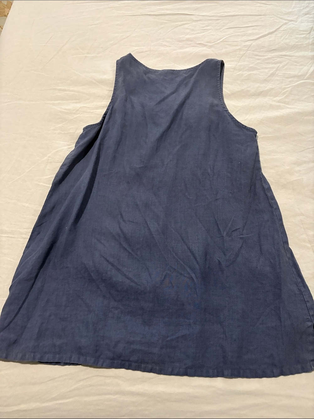 Sleeveless Navy Blue Linen Shift Dress - Picture 3 of 8